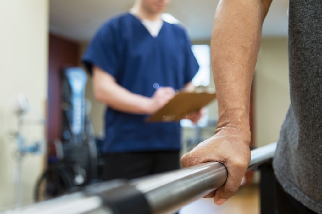 Patient having physical therapy in hospital